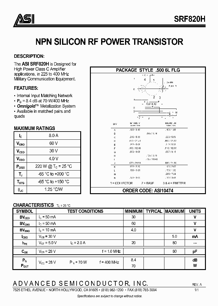 SRF820H_1316385.PDF Datasheet