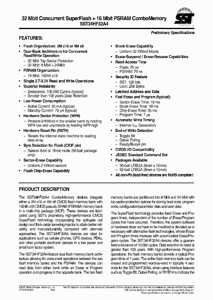 SST34HF32A4-70-4E-LSE_1317030.PDF Datasheet