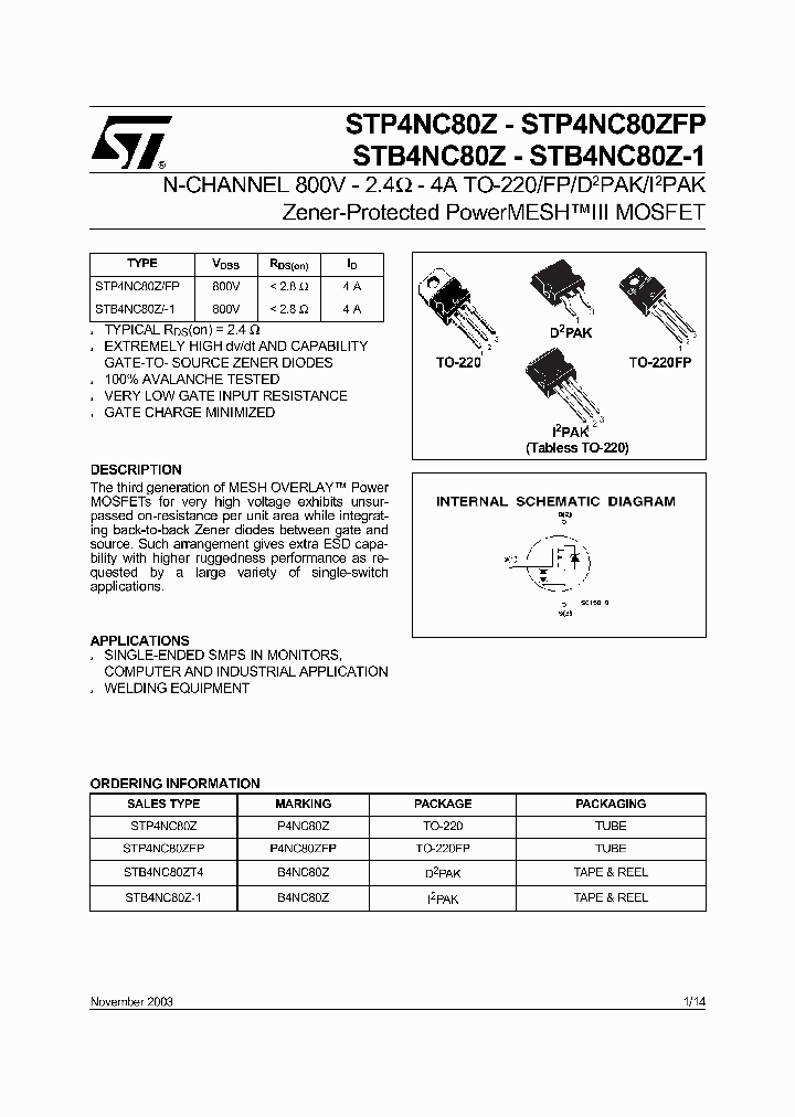 STP4NC80ZFP_1152052.PDF Datasheet