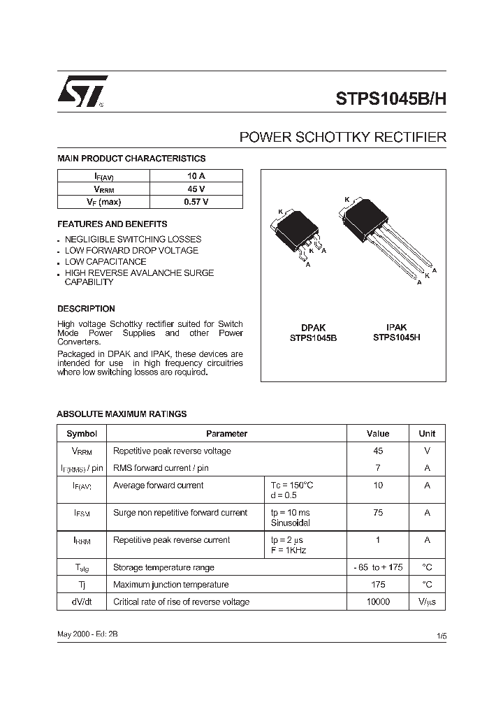STPS1045H_1319167.PDF Datasheet