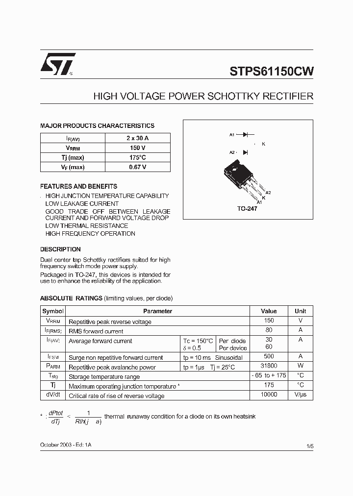 STPS61150CW_1124508.PDF Datasheet