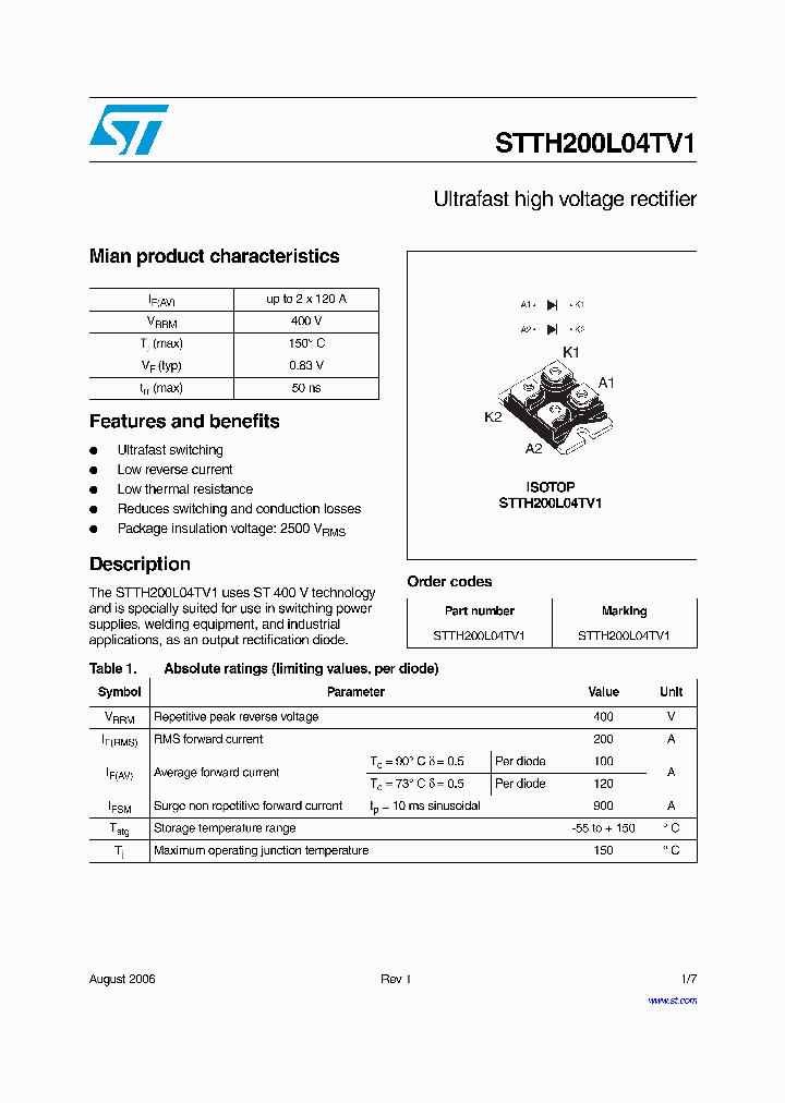 STTH200L04TV1_1319471.PDF Datasheet