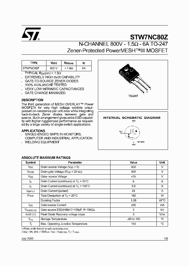 STW7NC80Z_1319661.PDF Datasheet