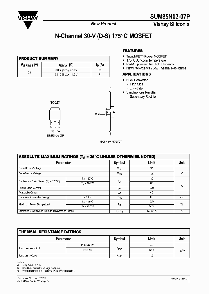 SUM85N03-07P_1319839.PDF Datasheet
