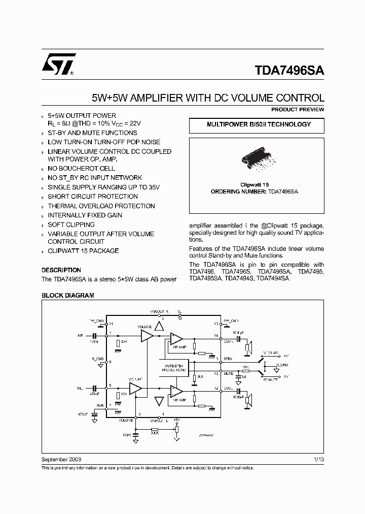 TDA7496S_1323593.PDF Datasheet