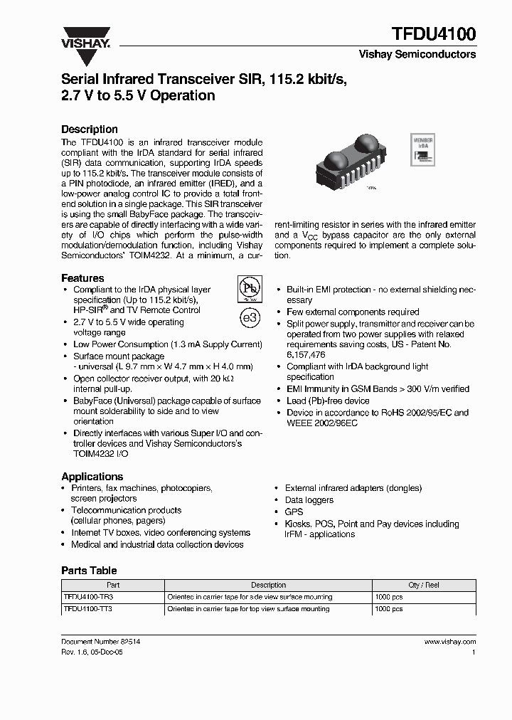 TFDU410005_1324308.PDF Datasheet