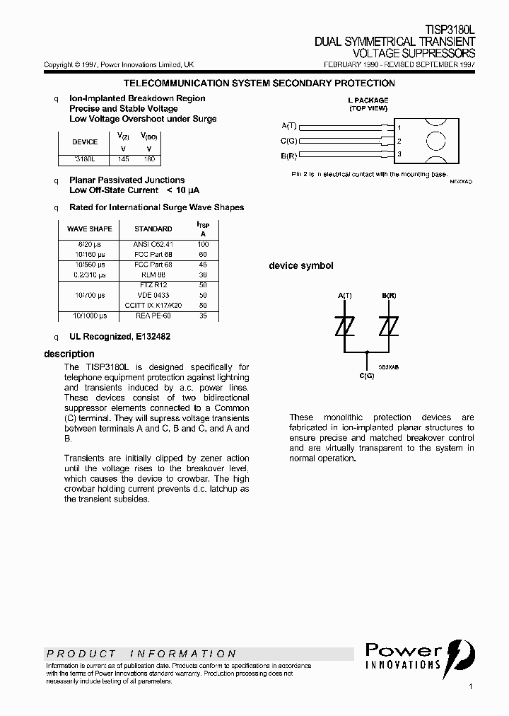 TISP3180L_1325441.PDF Datasheet