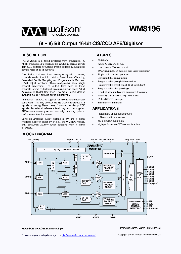 WM8196SCDS_1121642.PDF Datasheet
