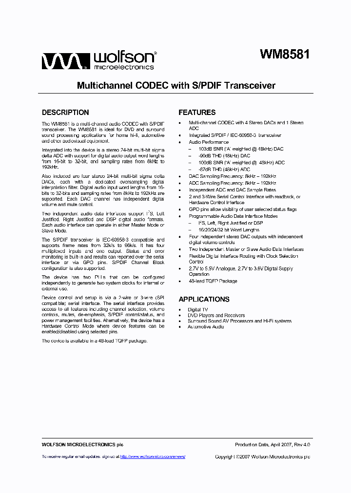 WM8581AGEFTRV_1121636.PDF Datasheet
