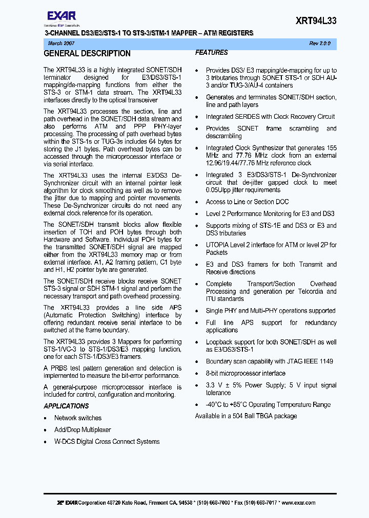 XRT94L3307_1177791.PDF Datasheet
