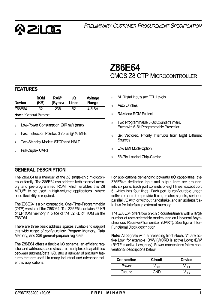 Z86E64_1338885.PDF Datasheet