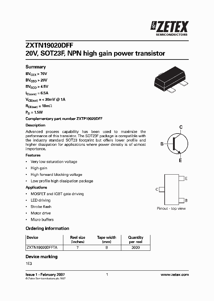 ZXTN19020DFFTA_1340005.PDF Datasheet