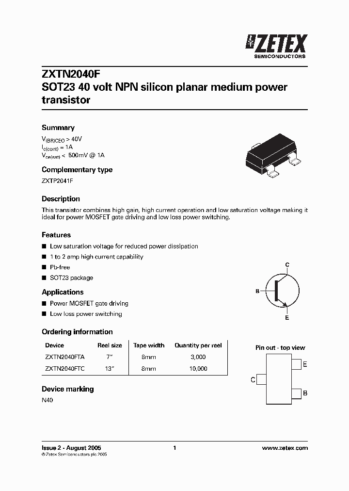 ZXTN2040FTC_1340020.PDF Datasheet