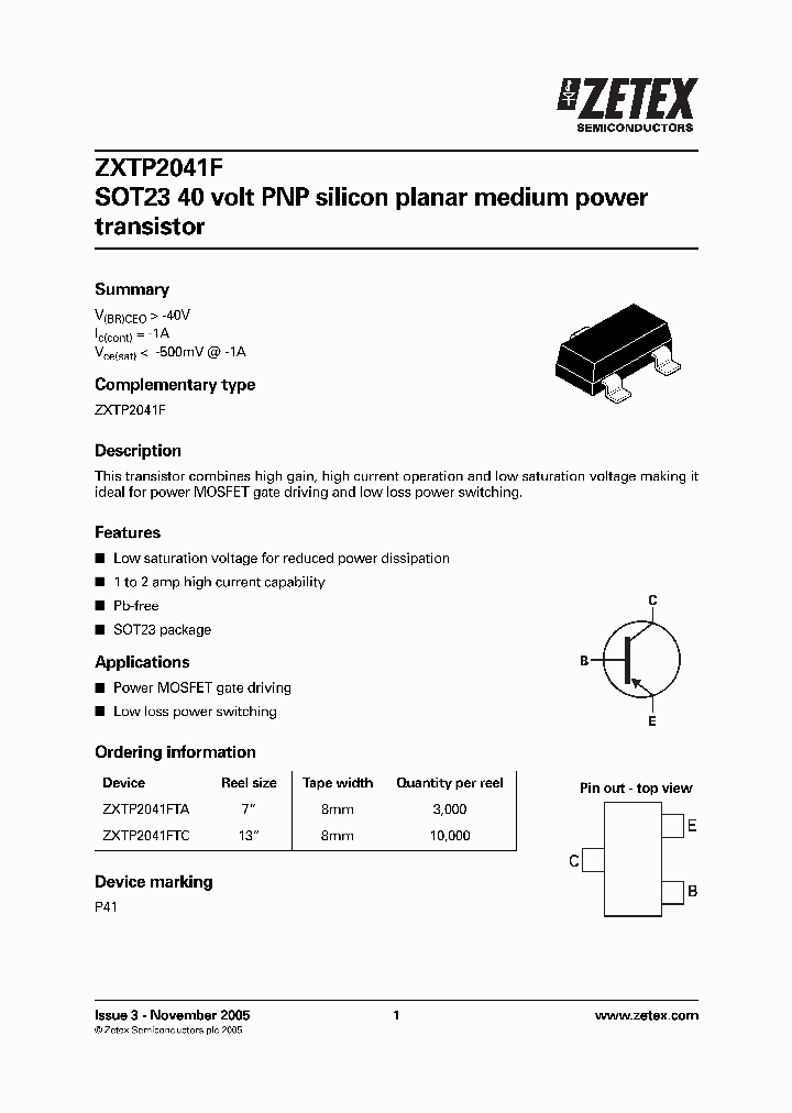 ZXTP2041FTC_1340055.PDF Datasheet
