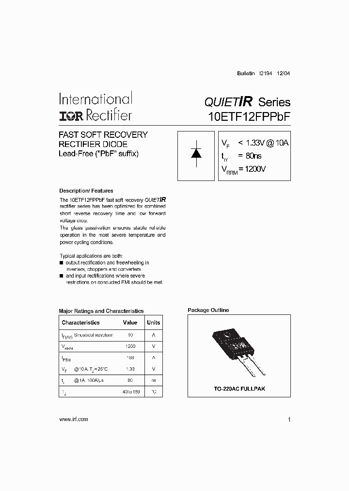 10ETF12PBPBF_4123526.PDF Datasheet