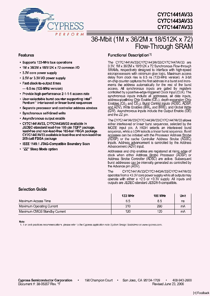 CY7C1441AV25-100AXC_4109080.PDF Datasheet