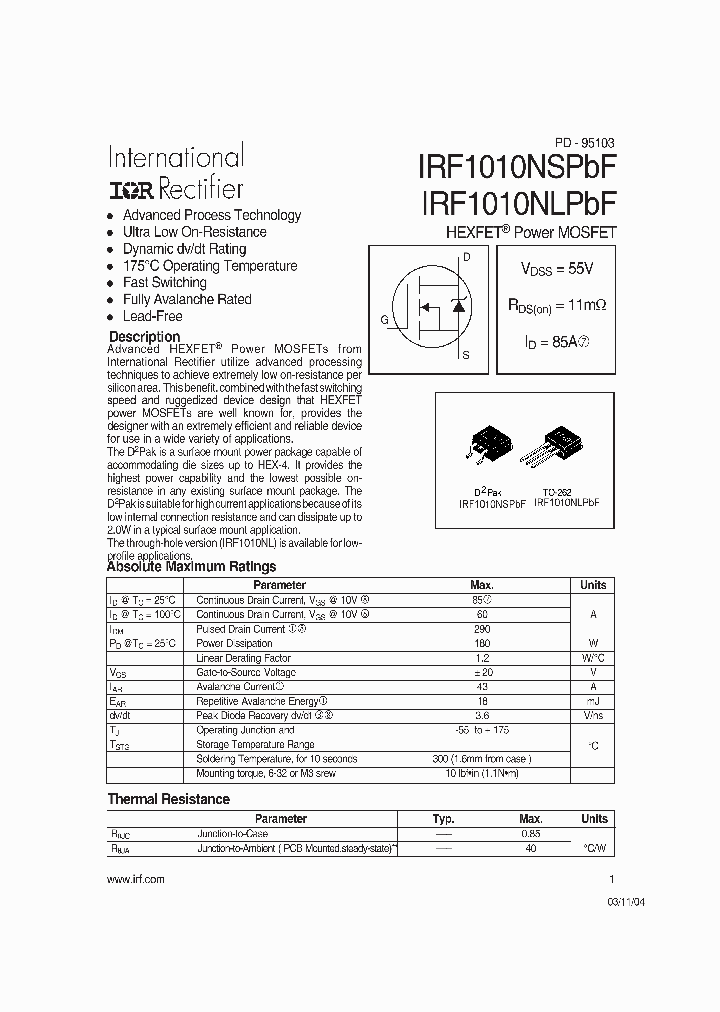 IRF1010NLPBF_4147088.PDF Datasheet