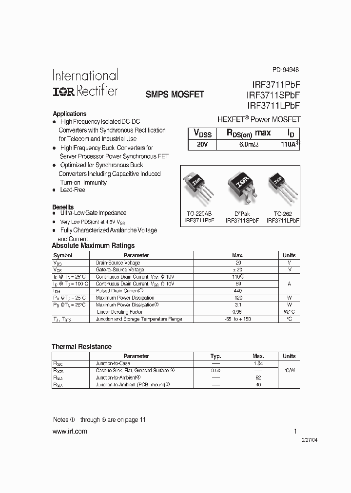 IRF3711LPBF_4114868.PDF Datasheet
