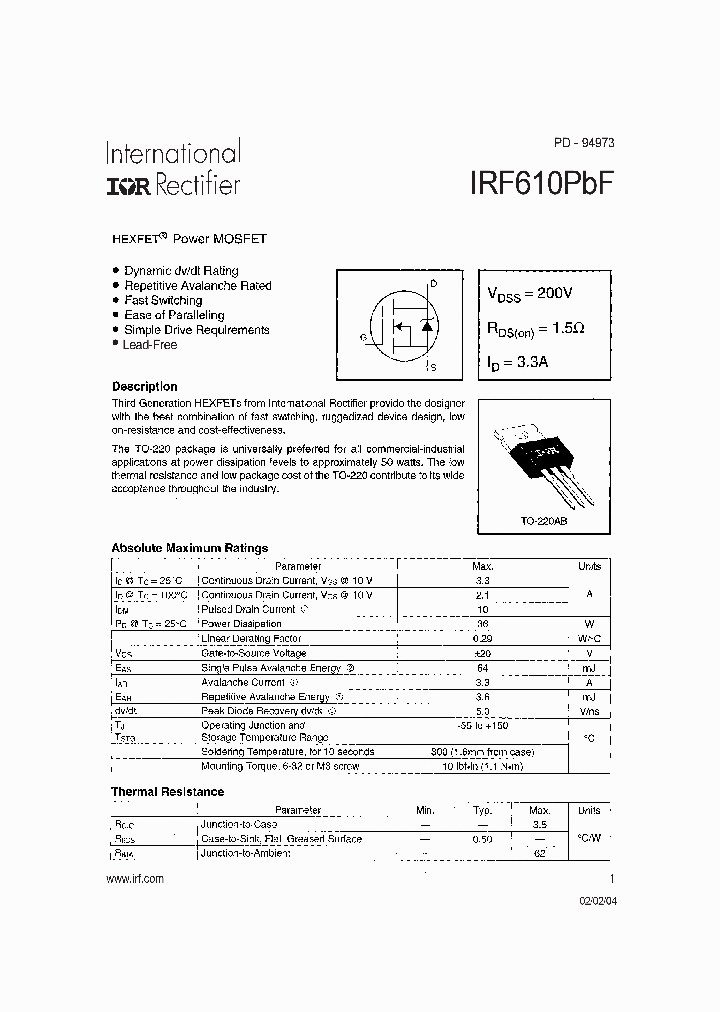 IRF610PBF_4130646.PDF Datasheet