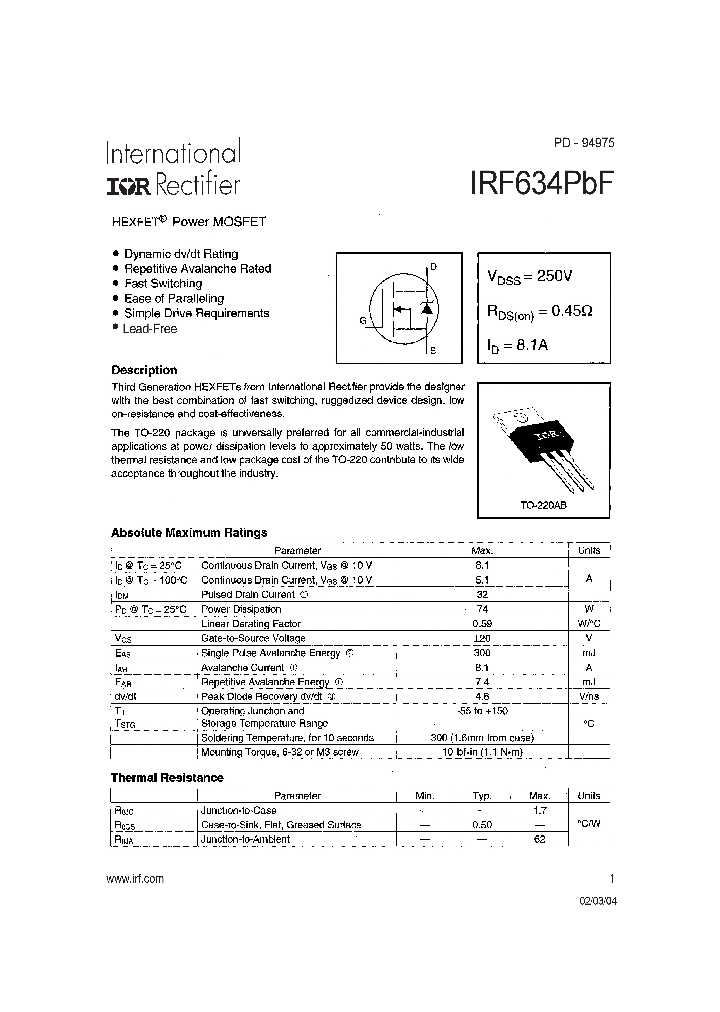 IRF634PBF_4120194.PDF Datasheet
