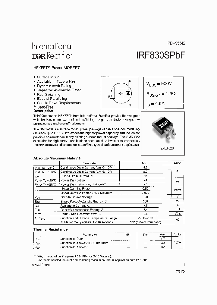 IRF830SPBF_4118627.PDF Datasheet