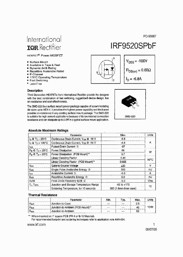 IRF9520SPBF_4111876.PDF Datasheet
