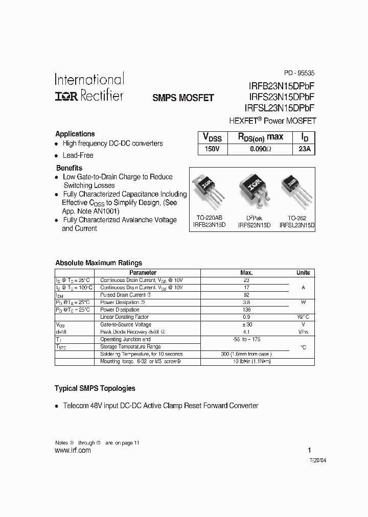 IRFS23N15DPBF_4107740.PDF Datasheet