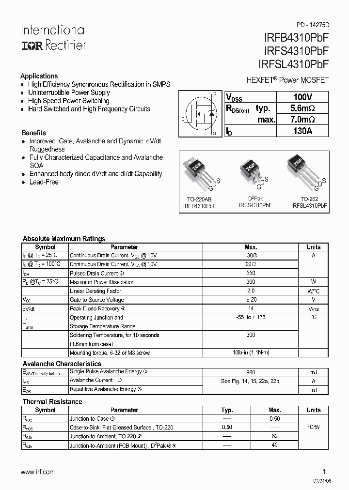 IRFB4310PBF_4158638.PDF Datasheet