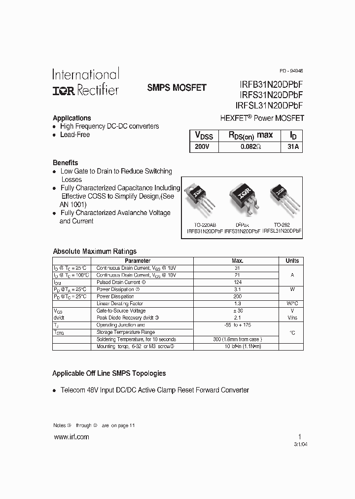 IRFS31N20DPBF_4107741.PDF Datasheet