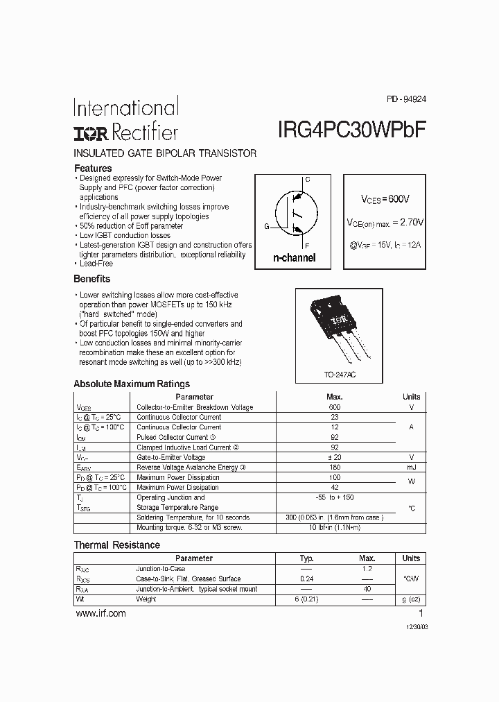 IRG4PC30WPBF_4111747.PDF Datasheet