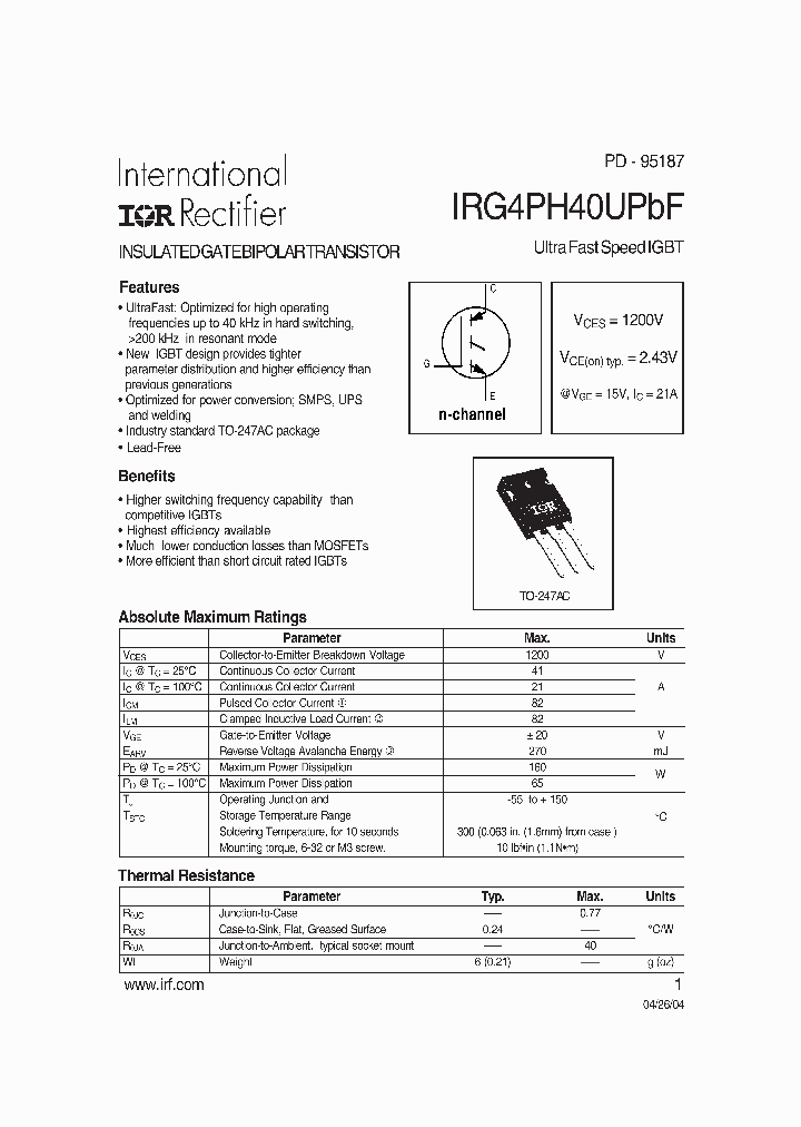 IRG4PH40UPBF_4154539.PDF Datasheet