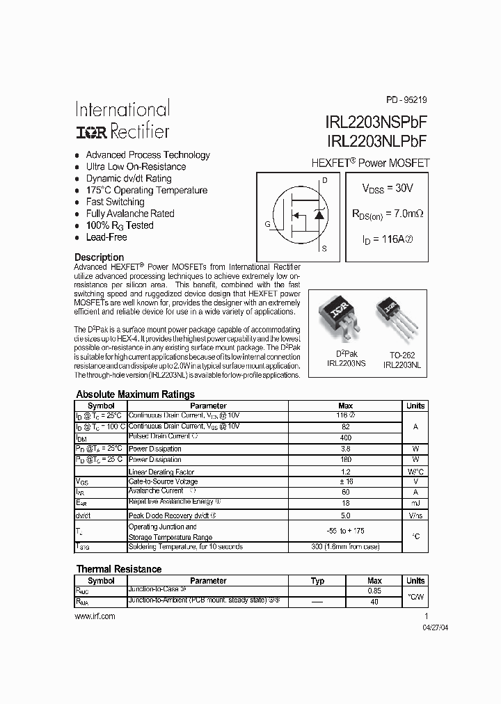 IRL2203NLPBF_4147313.PDF Datasheet