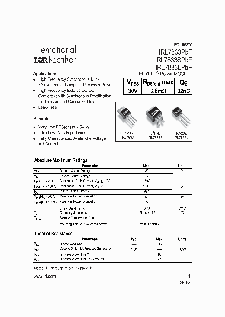 IRL7833LPBF_4106881.PDF Datasheet