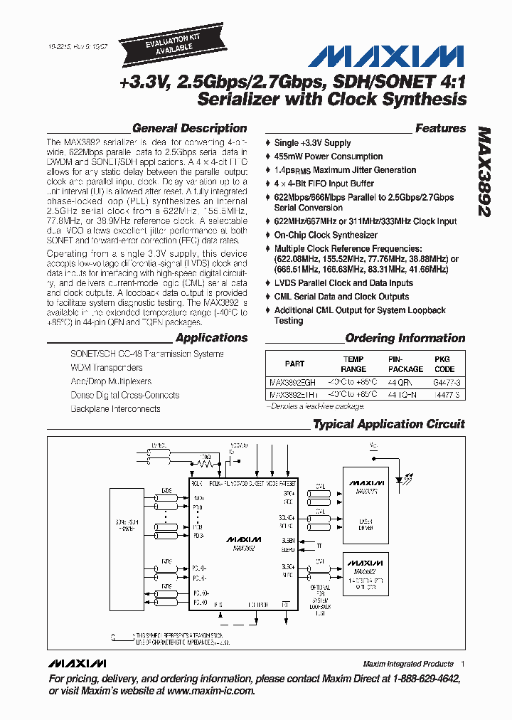 MAX3892ETH_4127844.PDF Datasheet