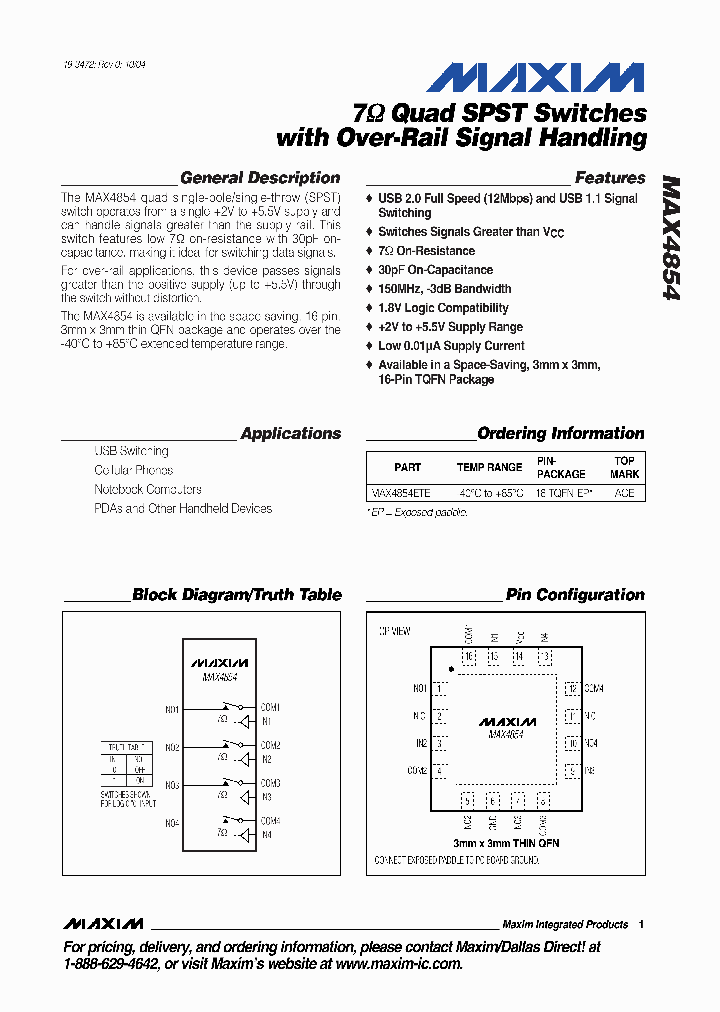 MAX4854ETE_4123881.PDF Datasheet
