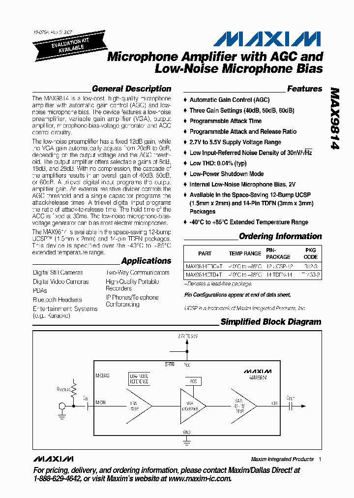 MAX9814ETDT_4131655.PDF Datasheet