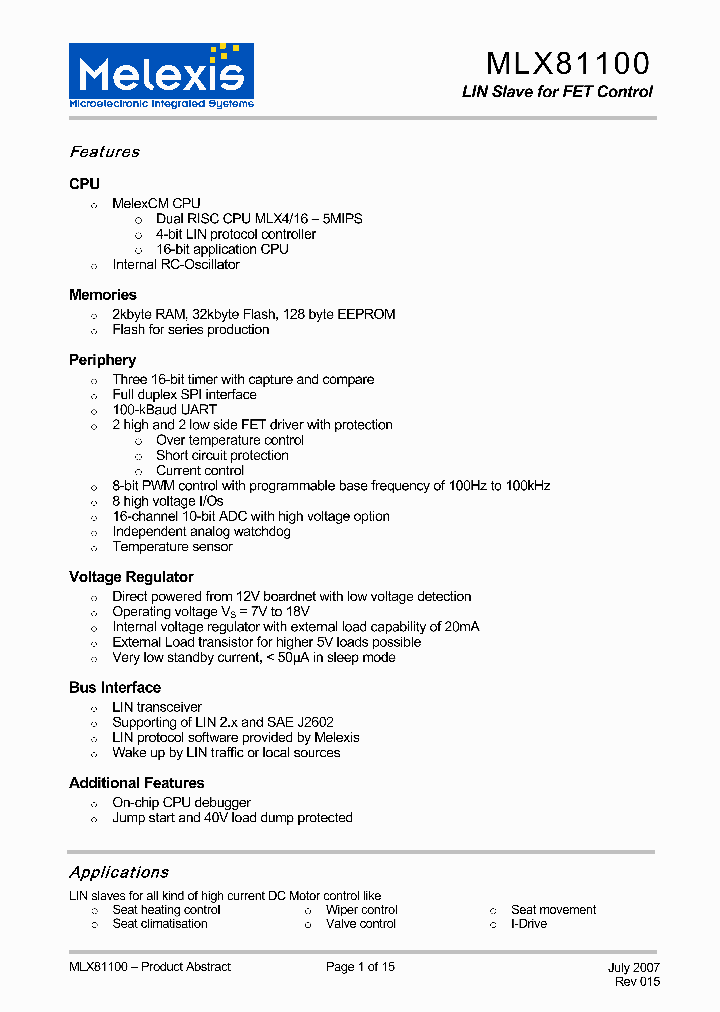 MLX81100_4141775.PDF Datasheet