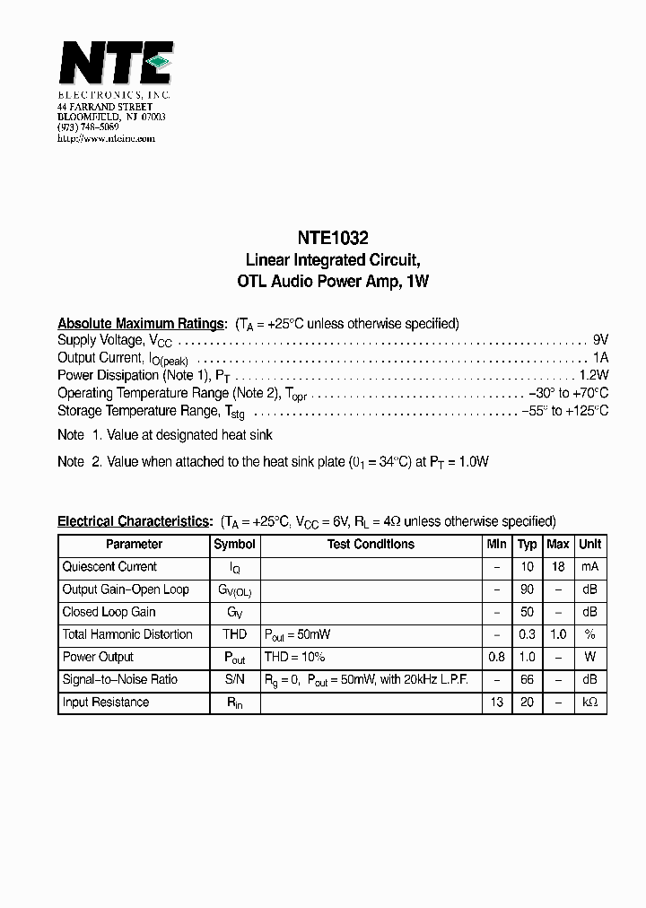 NTE1032_4138340.PDF Datasheet