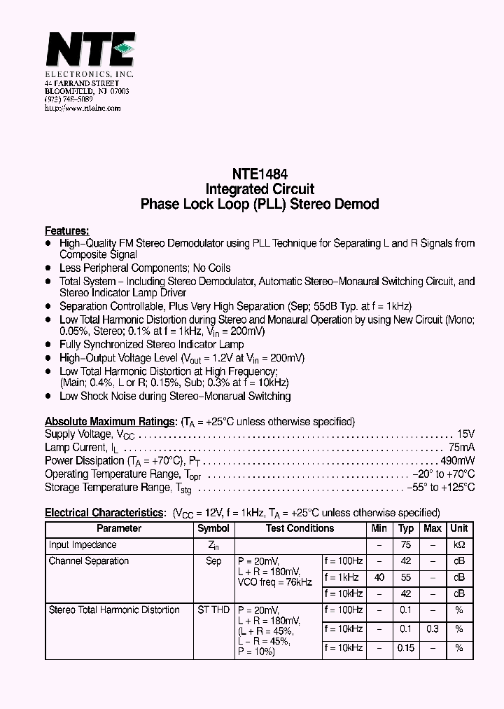 NTE1484_4131458.PDF Datasheet