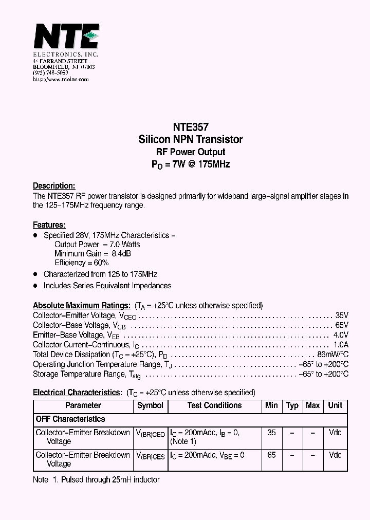 NTE357_4118343.PDF Datasheet