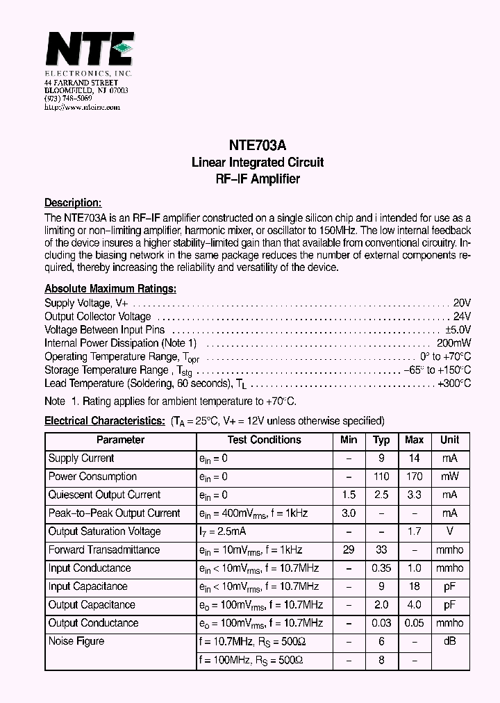 NTE703A_4121643.PDF Datasheet