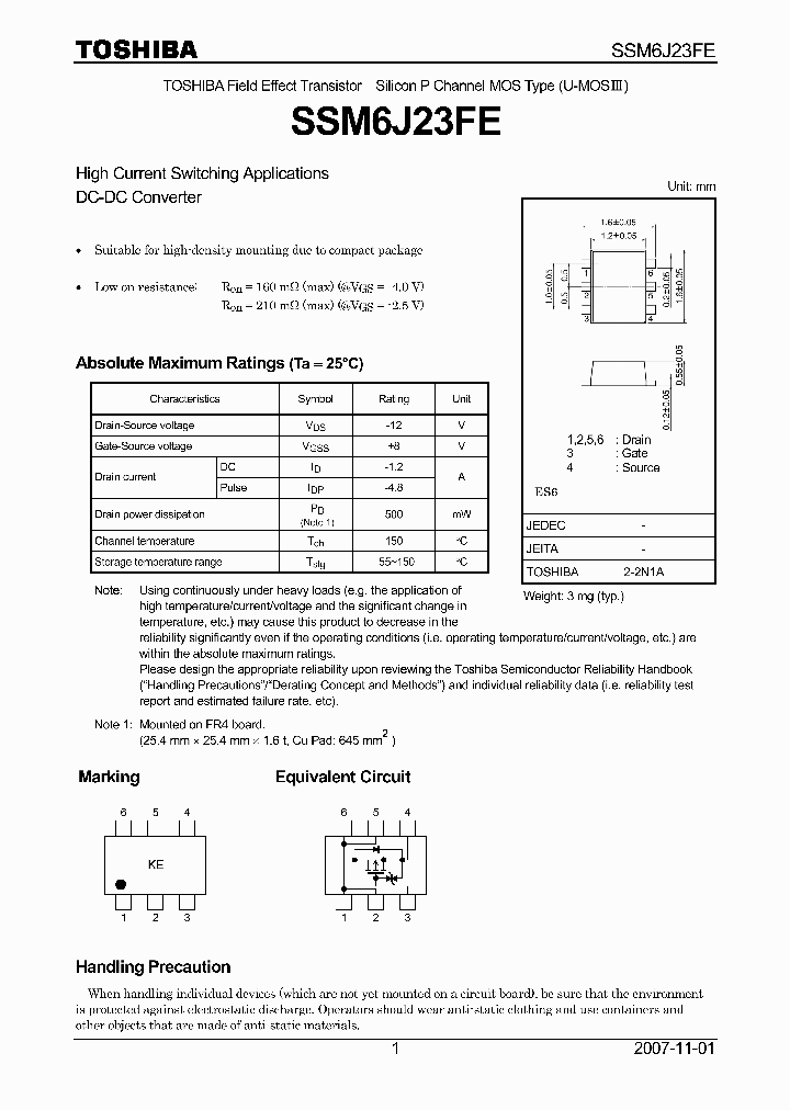 SSM6J23FE_4134799.PDF Datasheet