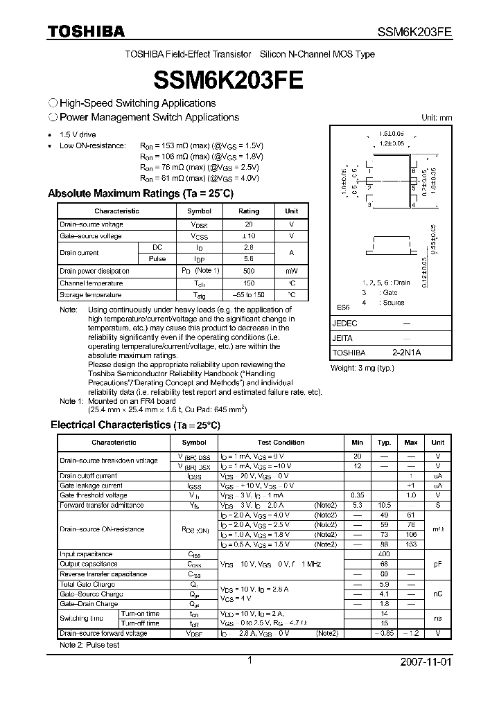 SSM6K203FE_4134788.PDF Datasheet