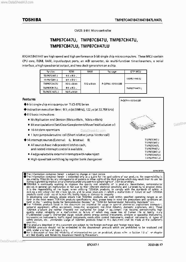 TMP87CH47U_4103272.PDF Datasheet