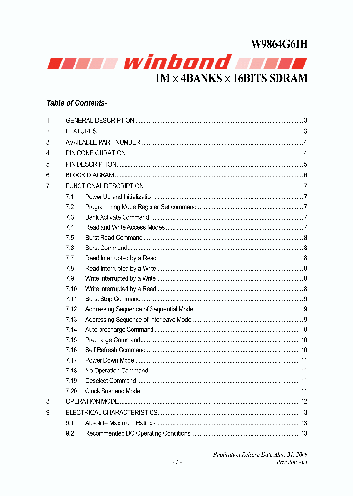 W9864G6IH_4161498.PDF Datasheet
