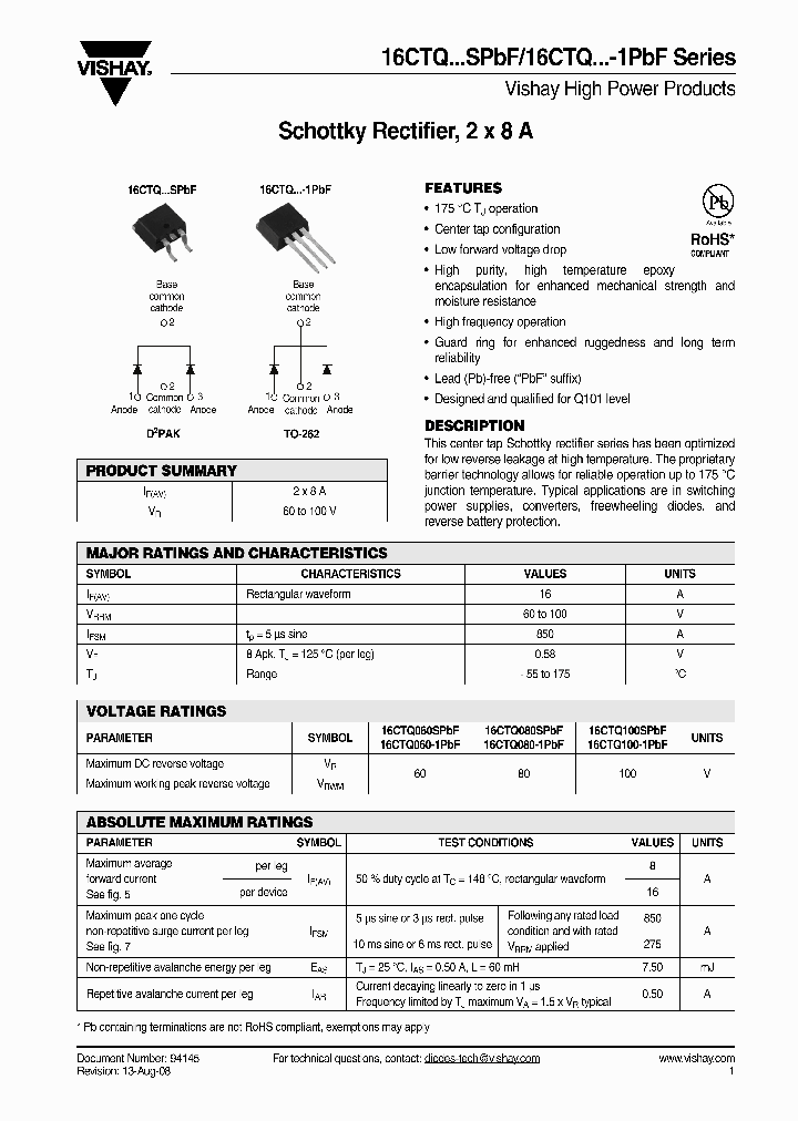 16CTQ100-1PBF_4318269.PDF Datasheet