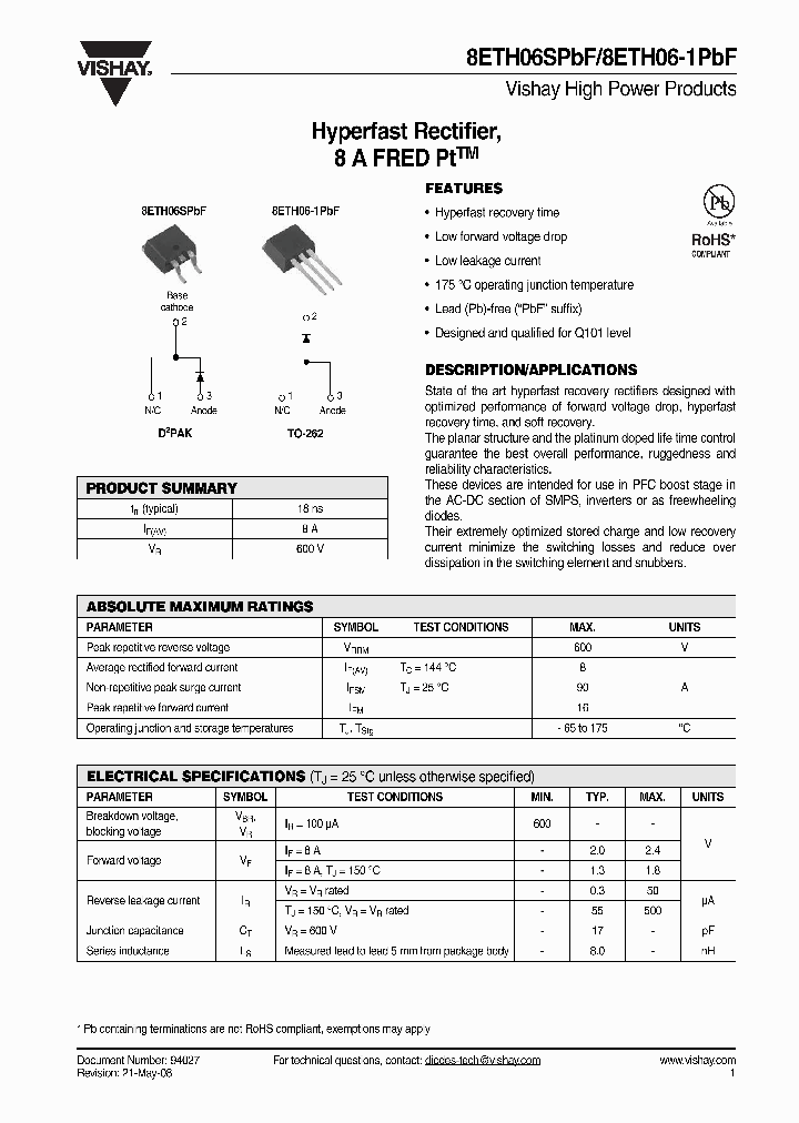 8ETH06-1PBF_4659798.PDF Datasheet