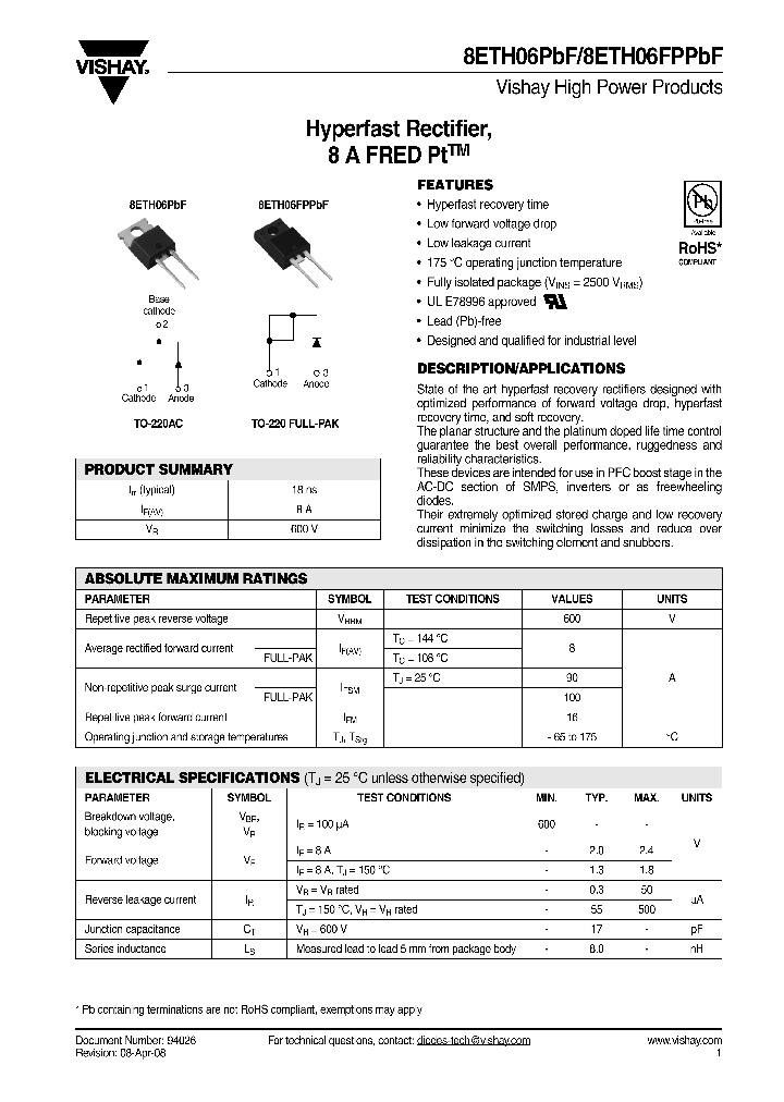 8ETH06FPPBF_4247685.PDF Datasheet
