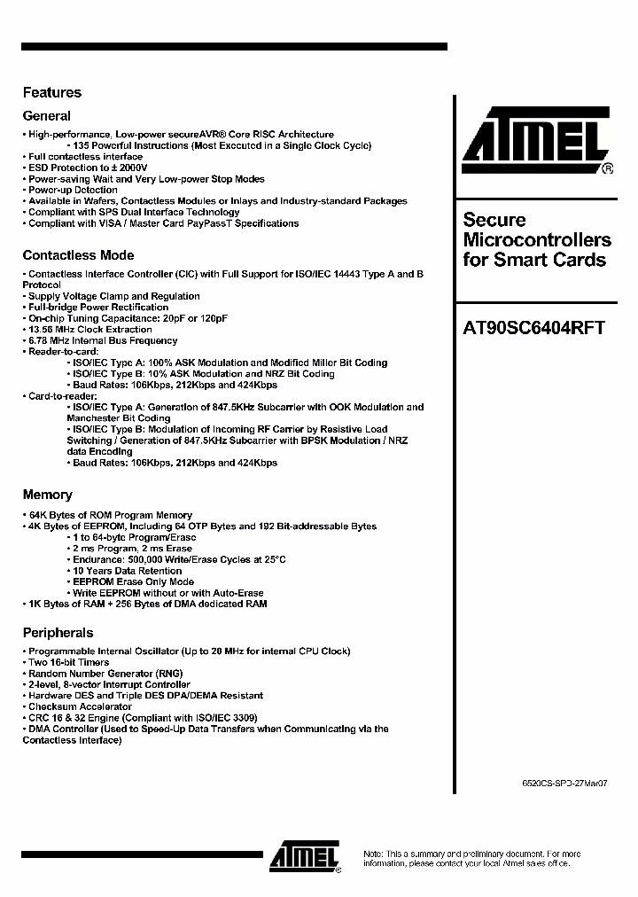 AT90SC6404RFT07_4294678.PDF Datasheet