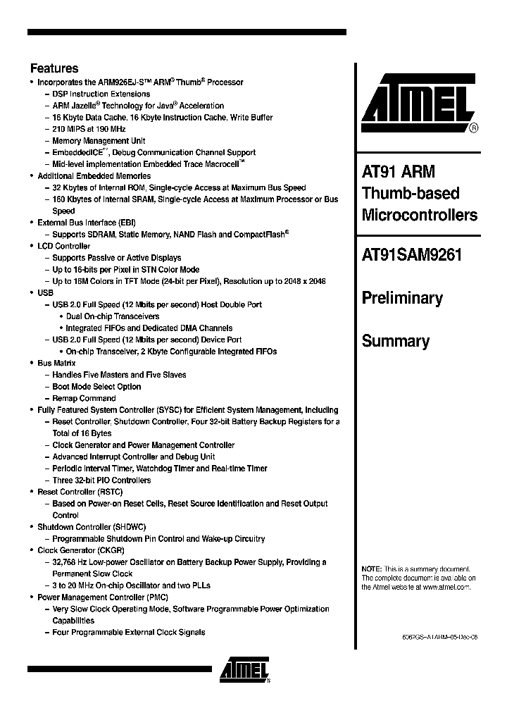 AT91SAM92611_4208269.PDF Datasheet